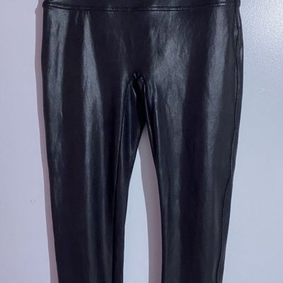 Spanx Leggings XL Black Faux Leather Slimming Tummy Control Compression Mobwife